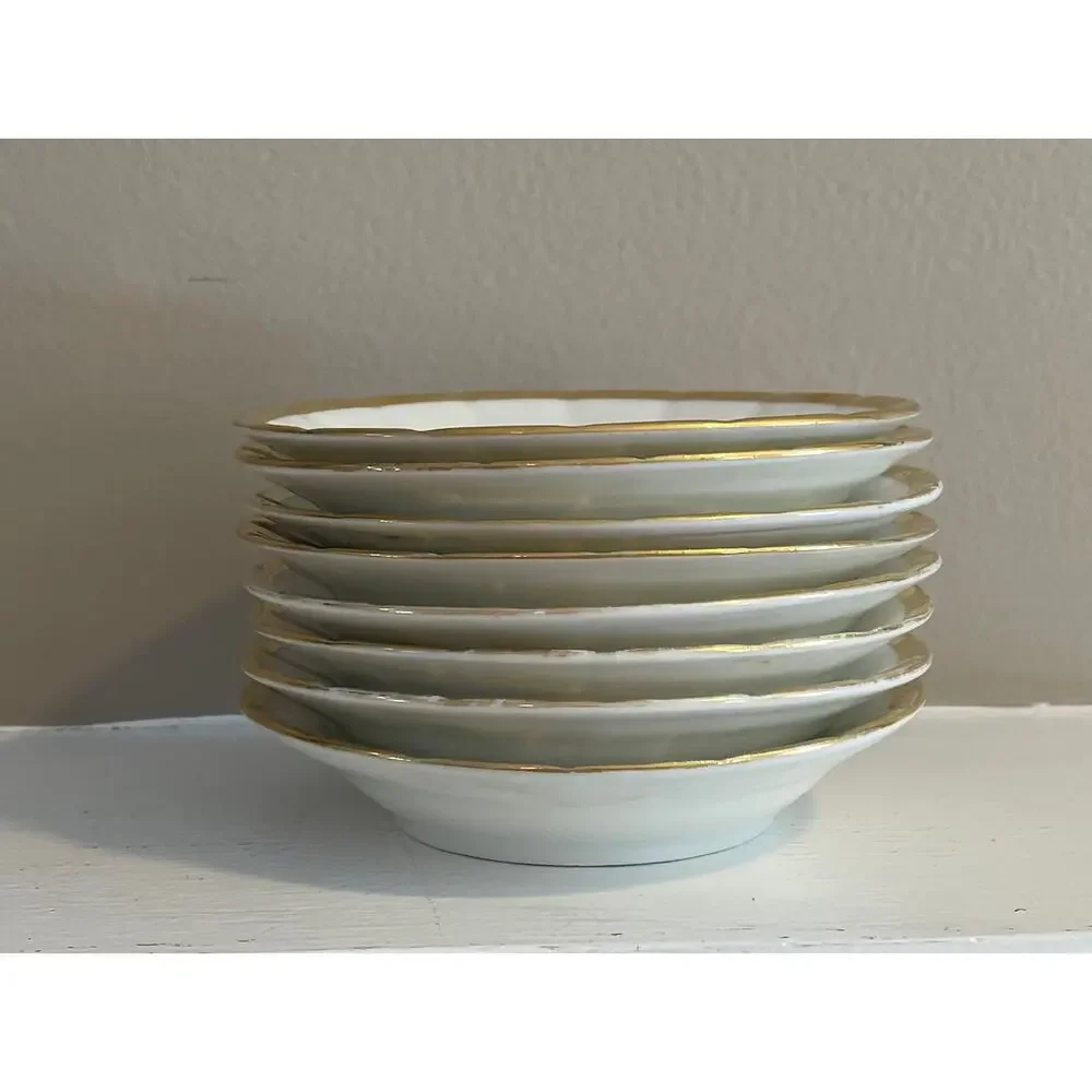 Old Paris White and Gold Porcelain Berry Bowls, Small Bowls, Set of 8
